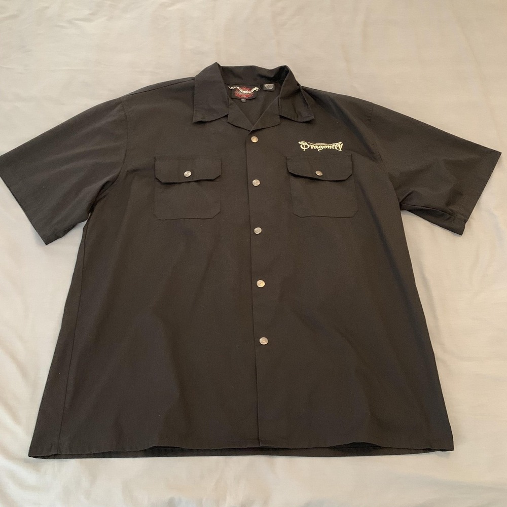Dragonfly Shirt‎ Mens 2XL Black Rock N Soul Embroidered Short Sleeve Snap Front